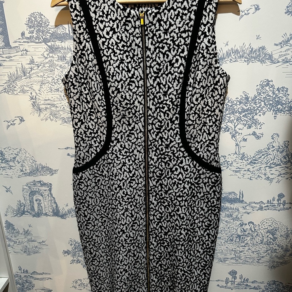 Calvin Klein Black and White Textured Midi Dress